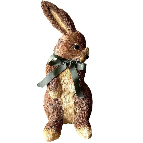 Pier 1 Rustic 12" Decorative Easter Bunny W/Green Ribbon Spring - Picture 1 of 7